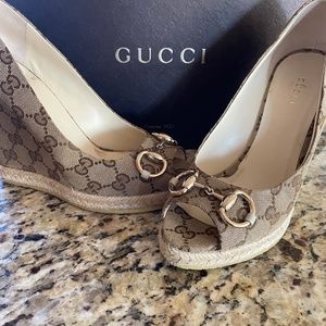 EUC GUCCI CHARLOTTE HIGH HEEL OPEN TOE ESPADRILLE